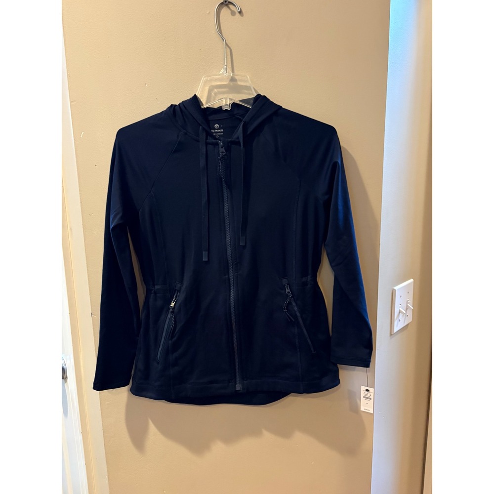 T by Talbots Navy Blue Full Zip Hooded $125 Active Jacket Petite P NWT 55928755